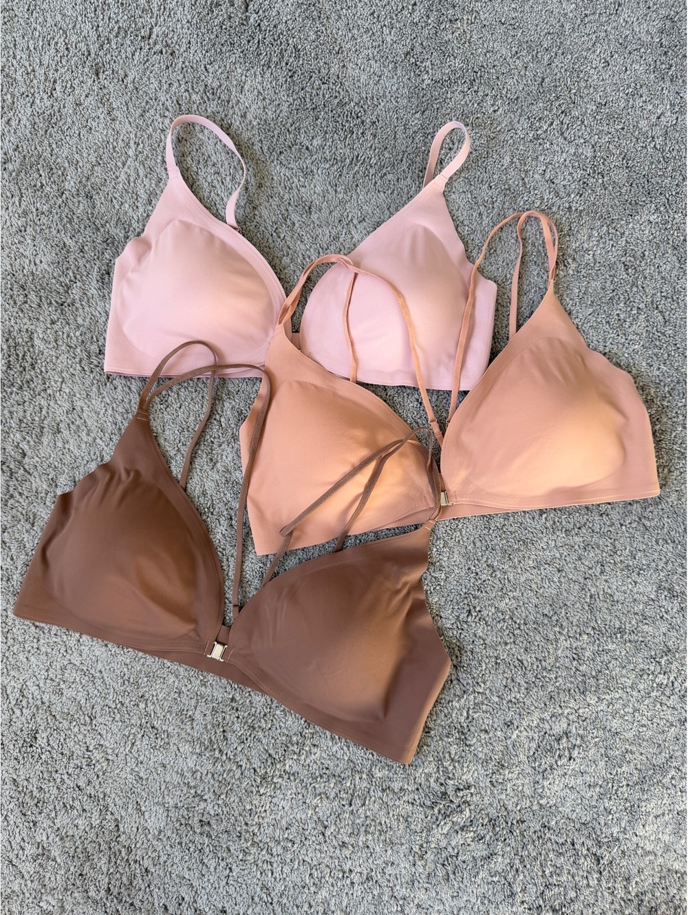 Women’s Wireless Bra Lot 3 Seamless Strappy Bralettes L XL Pink Nude Brown